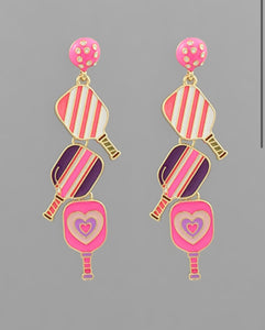 Pickleball Linear Drop Earrings - Pink