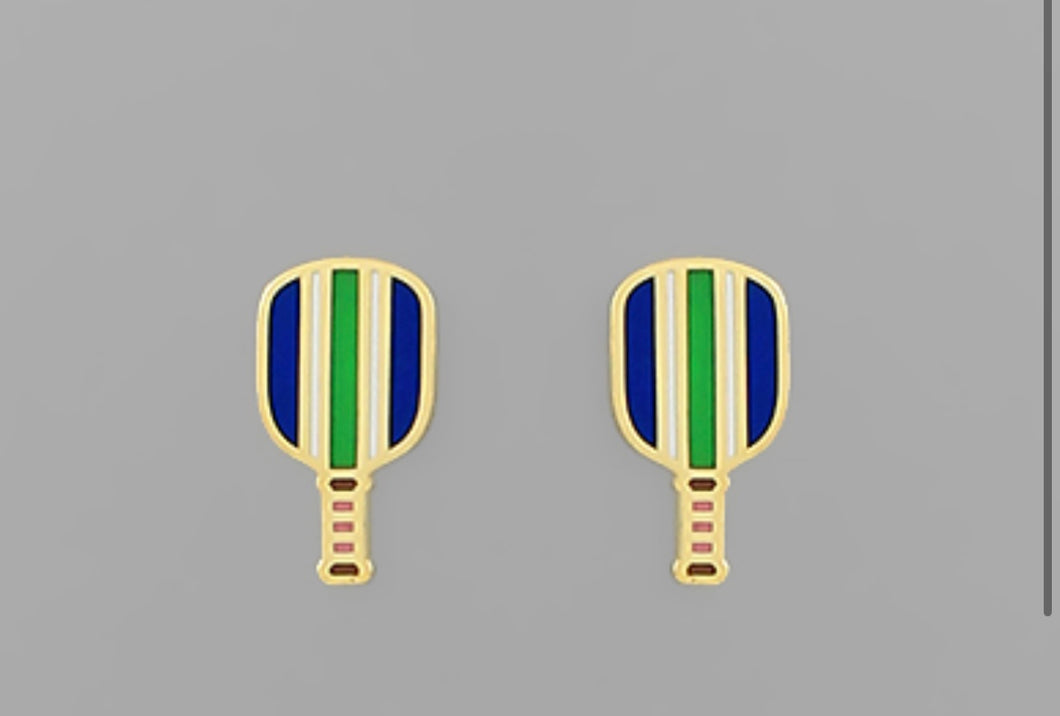 Blue Stripe Pickleball Paddle Earrings