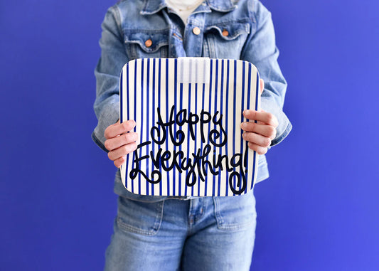 Indigo Skinny Stripe Mini Happy Everything! Square Platter