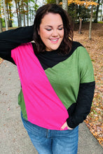 Load image into Gallery viewer, Based On Love Black &amp; Pink Dolman Colorblock Top