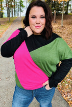 Load image into Gallery viewer, Based On Love Black &amp; Pink Dolman Colorblock Top