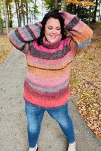 Load image into Gallery viewer, Going My Way Rust &amp; Mustard Stripe Boucle Turtleneck Sweater