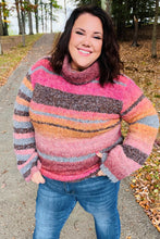 Load image into Gallery viewer, Going My Way Rust &amp; Mustard Stripe Boucle Turtleneck Sweater