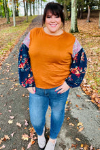 Load image into Gallery viewer, On Your Way Rust &amp; Navy Floral Textured Hacci Top