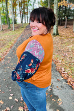 Load image into Gallery viewer, On Your Way Rust &amp; Navy Floral Textured Hacci Top