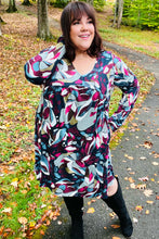 Load image into Gallery viewer, Bedazzle In Navy &amp; Plum Abstract Print Side Pocket Dress