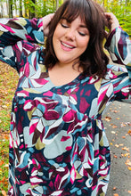 Load image into Gallery viewer, Bedazzle In Navy &amp; Plum Abstract Print Side Pocket Dress
