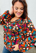 Load image into Gallery viewer, Magenta &amp; Rust Boho Floral Bubble Sleeve Top