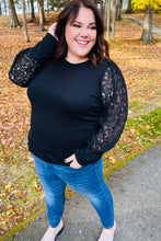 Load image into Gallery viewer, Black Hacci Floral Lace Bubble Sleeve Top