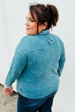 Load image into Gallery viewer, Teal Acid Wash Cotton Waffle Shacket