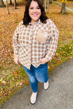 Load image into Gallery viewer, Eyes On You Taupe Plaid Velvet Pocket Button Down Top