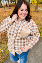 Load image into Gallery viewer, Eyes On You Taupe Plaid Velvet Pocket Button Down Top