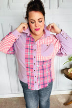 Load image into Gallery viewer, Everyday Bliss Pink &amp; Navy Plaid Color Block Button Down Top
