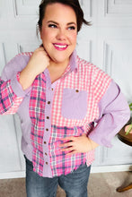 Load image into Gallery viewer, Everyday Bliss Pink &amp; Navy Plaid Color Block Button Down Top