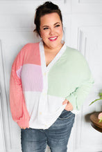 Load image into Gallery viewer, Cozy Up Coral &amp; Sage Two Tone Jacquard Knit Color Block Cardigan