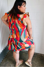 Load image into Gallery viewer, Magenta &amp; Taupe Geometric Yoke Woven Dress