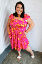 Load image into Gallery viewer, Fuchsia &amp; Orange Tropical Floral Square Neck Dress