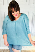 Load image into Gallery viewer, Just My Type Dusty Teal Jacquard Hi-Low V Neck Sweater