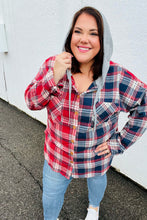 Load image into Gallery viewer, Face the Day Red/Navy Plaid Color Block Hoodie Shacket