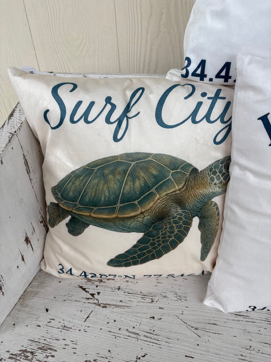 Surf City Turtle Pillow