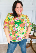 Load image into Gallery viewer, All For You Green Floral Print Frill Smocked Top