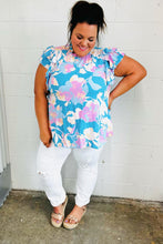 Load image into Gallery viewer, Powder Blue &amp; Lavender Double Flutter Sleeve Mock Neck Top