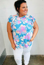 Load image into Gallery viewer, Powder Blue &amp; Lavender Double Flutter Sleeve Mock Neck Top