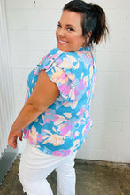 Load image into Gallery viewer, Powder Blue &amp; Lavender Double Flutter Sleeve Mock Neck Top