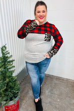 Load image into Gallery viewer, All Of Me Grey &amp; Red Plaid Animal Print Pocketed Top