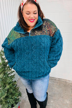Load image into Gallery viewer, Going With You Teal Sequin &amp; Sherpa Half Zip Pullover