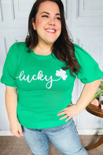 Load image into Gallery viewer, Lucky Lady Shamrock Green Sequin Puff Sleeve Knit Top