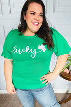 Load image into Gallery viewer, Lucky Lady Shamrock Green Sequin Puff Sleeve Knit Top