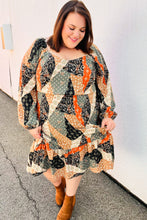 Load image into Gallery viewer, Feeling Bold Taupe &amp; Chocolate Boho Patchwork Midi Dress