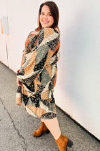 Load image into Gallery viewer, Feeling Bold Taupe &amp; Chocolate Boho Patchwork Midi Dress