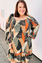 Load image into Gallery viewer, Feeling Bold Taupe &amp; Chocolate Boho Patchwork Midi Dress