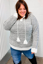 Load image into Gallery viewer, Holiday Happy Charcoal Two Tone Knit Tassel Sweater Hoodie