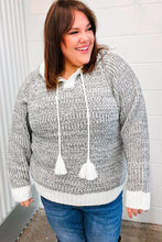 Load image into Gallery viewer, Holiday Happy Charcoal Two Tone Knit Tassel Sweater Hoodie