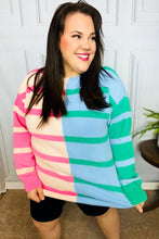 Load image into Gallery viewer, Perfectly Poised Blush &amp; Blue Stripe Color Block Knit Sweater