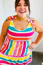 Load image into Gallery viewer, Multicolor Stripe Shoulder Tie Knot Ruffle Hem Dress