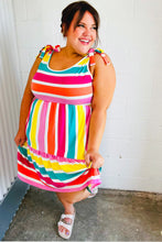 Load image into Gallery viewer, Multicolor Stripe Shoulder Tie Knot Ruffle Hem Dress