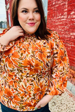 Load image into Gallery viewer, All The Joy Burnt Orange Watercolor Floral Frill Neck Top