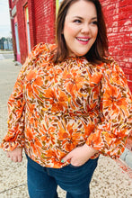 Load image into Gallery viewer, All The Joy Burnt Orange Watercolor Floral Frill Neck Top