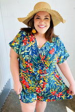 Load image into Gallery viewer, Navy Tropical Floral Surplice Romper
