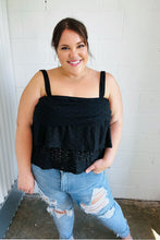 Load image into Gallery viewer, Black Eyelet Tiered Sleeveless Lined Top