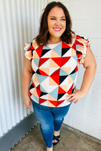 Load image into Gallery viewer, Ivory &amp; Burnt Orange Geo Print Smocked Ruffle Frill Sleeve Top