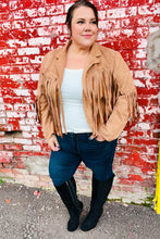 Load image into Gallery viewer, Festival Ready Camel Vegan Suede Fringe Jacket
