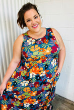 Load image into Gallery viewer, Teal &amp; Maroon Flat Floral  Fit and Flare Sleeveless Maxi Dress