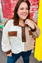 Load image into Gallery viewer, Fun Days Ahead Sepia Ivory/Taupe Color Block Button Down Pullover