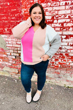 Load image into Gallery viewer, Pink &amp; Taupe V Neck Color Block Sweater Top