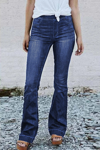 High Rise Pull On Flare Denim Jeans